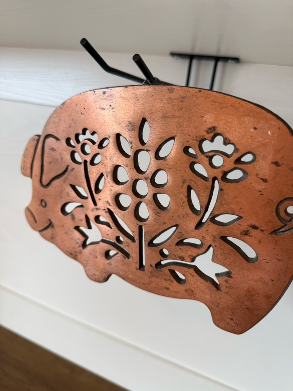 Vintage Pig Copper Plated Cast Iron Pot Holder Trivet 1980’s Farmhouse Taiwan - Picture 2 of 5